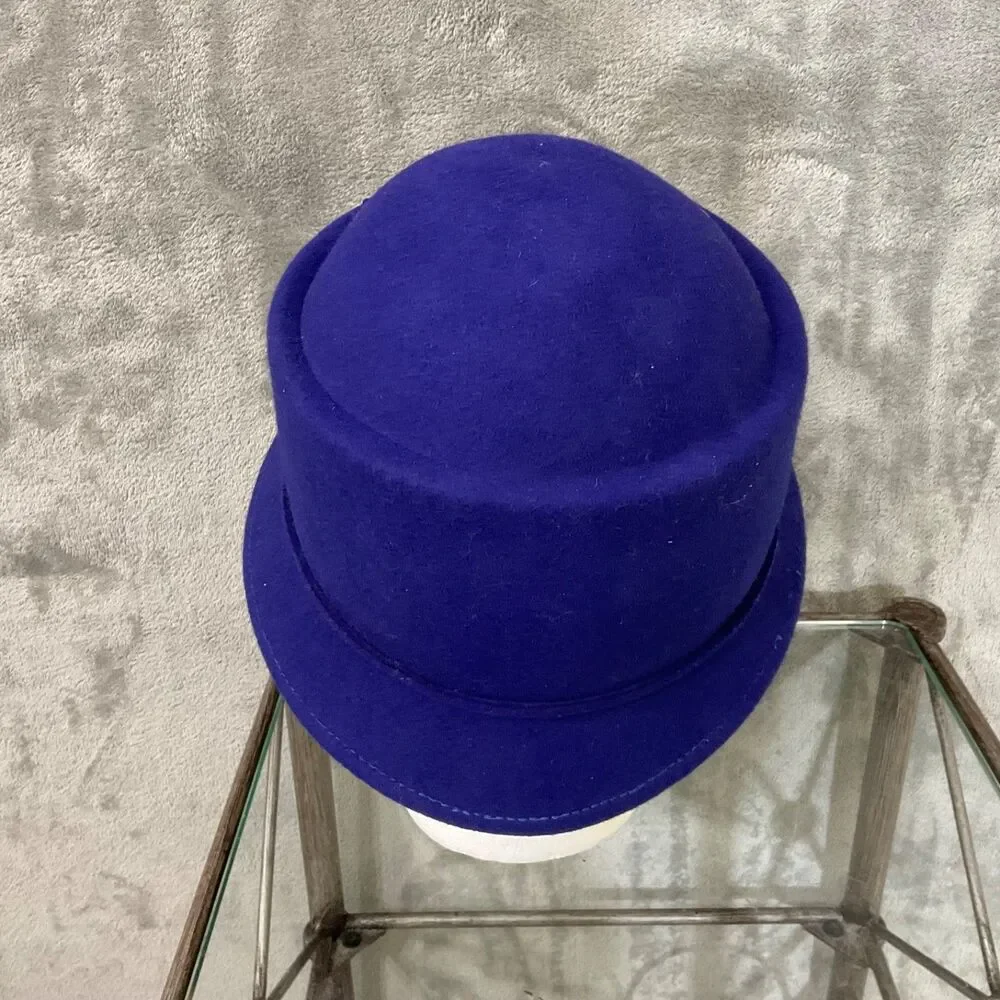 Vintage Andora Felt Cloche Bucket Hat Floral adjustable OS Royal Blue